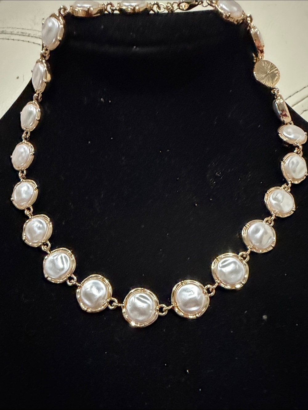 Gold-Tone Necklace with White Pearl Cabochons - Women Jewelry